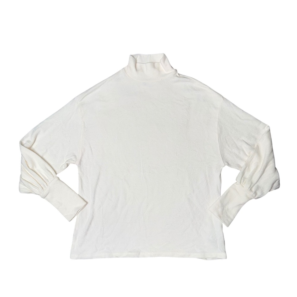 Reformation Turtleneck Women S White Excellent Balloon Sleeve‎ Tencel Top